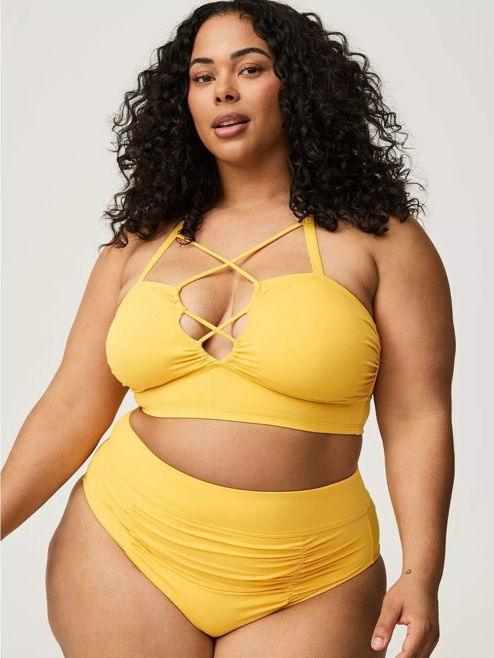 Torrid Yellow Wire-Free Cross Front Strappy Bikini Top 2 2X 18-20 NEW